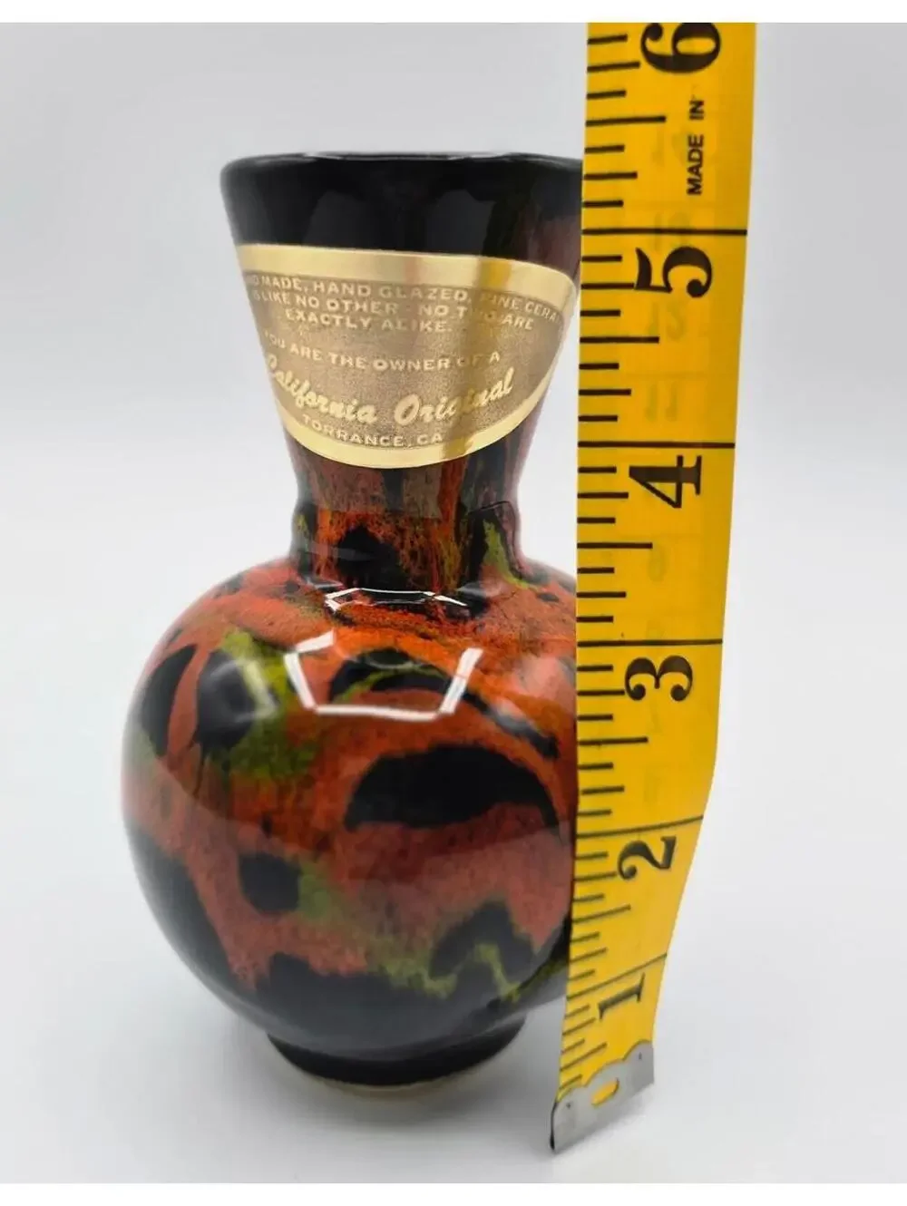 Vintage MCM California Originals Drip Glaze Vase Black Orange Green